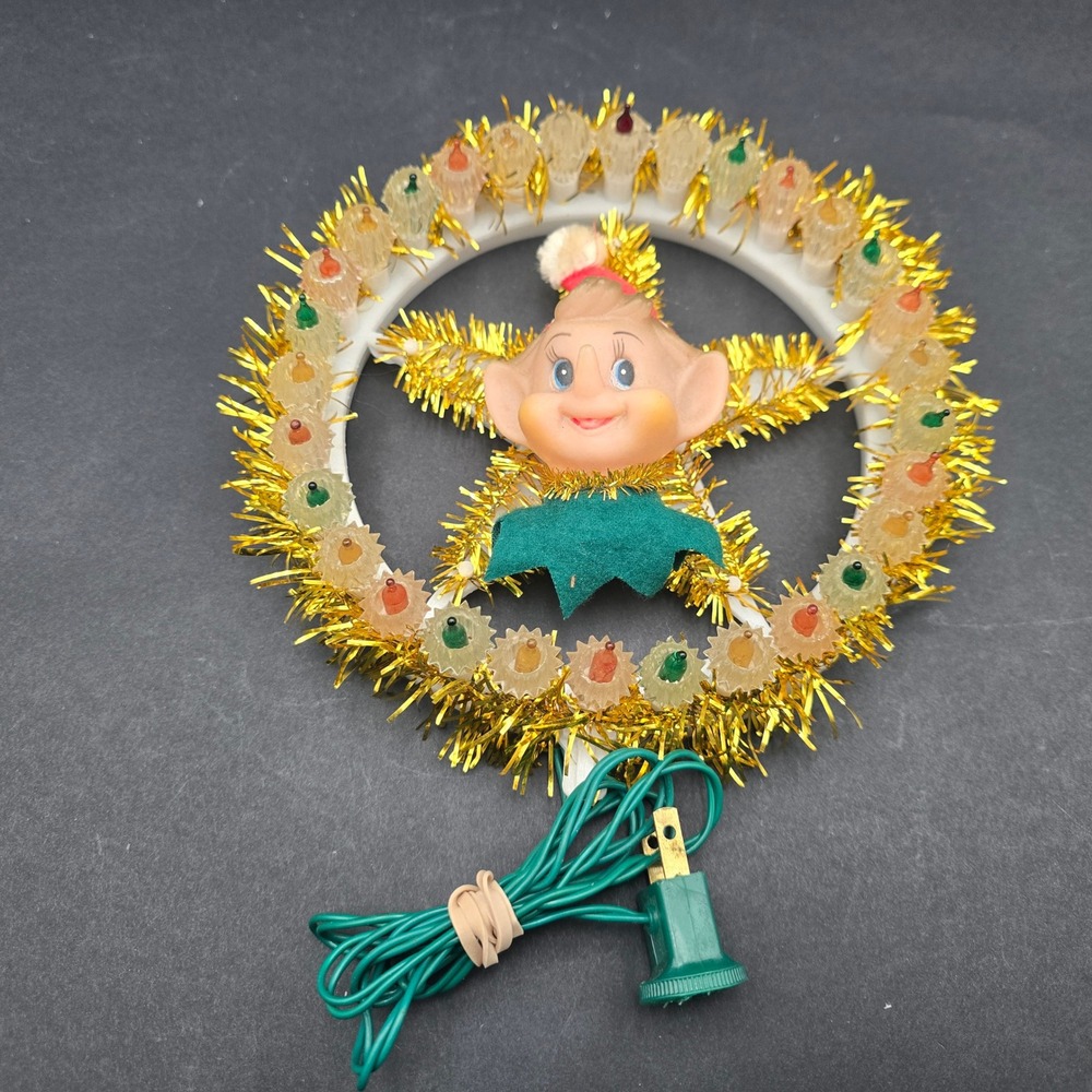 Vintage Elf Pixie Tree Topper Circle of Light MCM Mid Century 60s Christmas